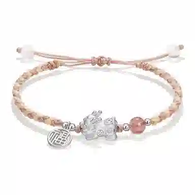 饰福瑞 招财貔貅 手工编绳黑绳 国潮新中式 吞金兽萌宝招财转运 天生一对 编织绳 手链 男女同款情侣款