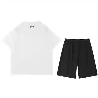 星际者 基础款创意时钟字母印花短袖潮牌中腰系带短裤休闲运动套装 男女同款