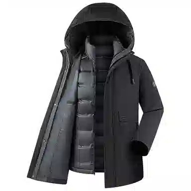 鸭鸭 纯色口袋设计可拆卸内胆羽绒服 男款