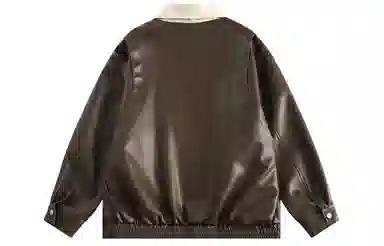 美式复古机车风纯色翻领宽松时尚拉链皮夹克皮衣 男女同款