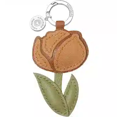 后鸟 原创趣味设计郁金香可爱手工真皮小众优雅新中式高级感轻奢玩偶玩具汽车吊饰品 羊皮 钥匙扣包包挂件 男女同款情侣款 焦糖色