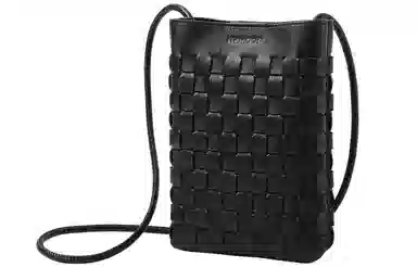 妙迪 夏天小众时尚高级感简约百搭休闲 软皮真皮羊皮 经典手工编织竖款手机包散步轻便斜挎包迷你小挎包 常规 女款 子夜黑