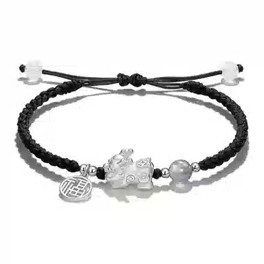 饰福瑞 招财貔貅 手工编绳黑绳 国潮新中式 吞金兽萌宝招财转运 天生一对 编织绳 手链 男女同款情侣款