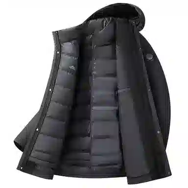 鸭鸭 纯色口袋设计可拆卸内胆羽绒服 男款