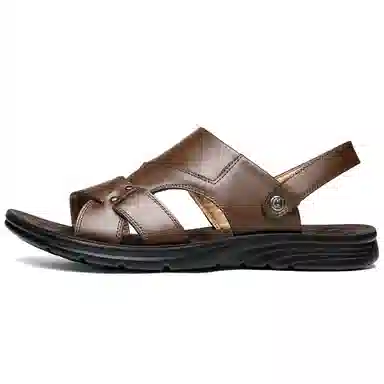 法派 头层牛皮 大码 纯色 简约 透气 轻便 舒适 沙滩凉鞋 男款