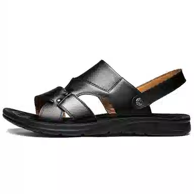 法派 头层牛皮 大码 纯色 简约 透气 轻便 舒适 沙滩凉鞋 男款