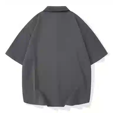 三体 问题印章系列 简约基础宽松纯色休闲字母印花翻领开衫美式复古高街潮牌时尚百搭舒适透气薄款多巴胺短袖衬衫 男女同款