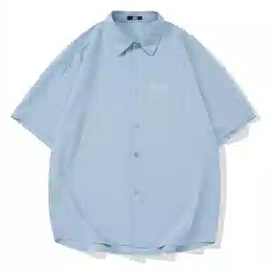 三体 水滴末日之战系列 简约休闲字母印花纯色翻领开衫美式复古宽松高街潮牌时尚百搭舒适学生多巴胺薄短袖衬衫 男女同款