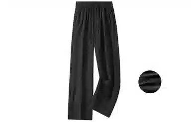 美式高街激光冲孔透气空调裤冰丝速干薄款垂感阔腿无性别抽绳工装伞兵休闲裤 男女同款 黑色