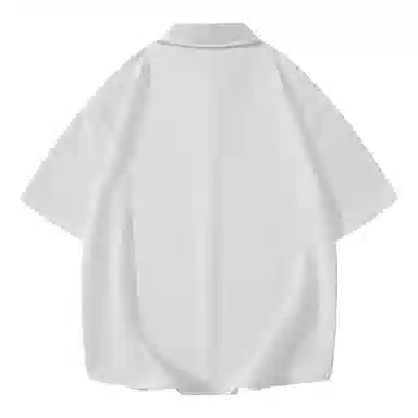 三体 问题印章系列 简约基础宽松纯色休闲字母印花翻领开衫美式复古高街潮牌时尚百搭舒适透气薄款多巴胺短袖衬衫 男女同款