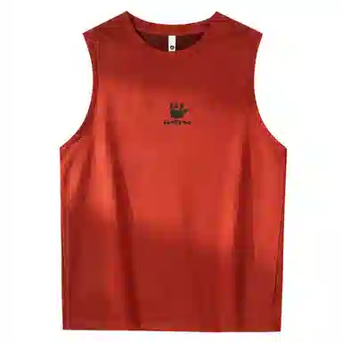 大卫贝肯 手绘艺术字母搞怪小熊印花宽松直筒背心 男女同款