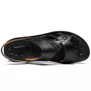 法派 头层牛皮 大码 纯色 简约 透气 轻便 舒适 沙滩凉鞋 男款