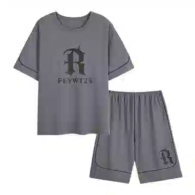 莫代尔 亲肤轻薄透气舒适圆领套头居家短袖短裤可外穿睡衣套装 男款 铅色