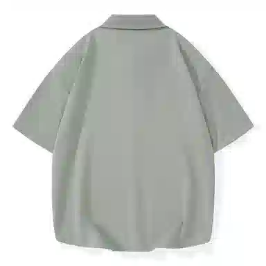 三体 问题印章系列 简约基础宽松纯色休闲字母印花翻领开衫美式复古高街潮牌时尚百搭舒适透气薄款多巴胺短袖衬衫 男女同款