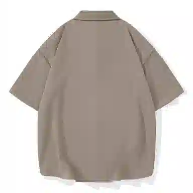 三体 问题印章系列 简约基础宽松纯色休闲字母印花翻领开衫美式复古高街潮牌时尚百搭舒适透气薄款多巴胺短袖衬衫 男女同款