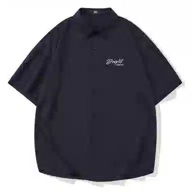 三体 水滴末日之战系列 简约休闲字母印花纯色翻领开衫美式复古宽松高街潮牌时尚百搭舒适学生多巴胺薄短袖衬衫 男女同款