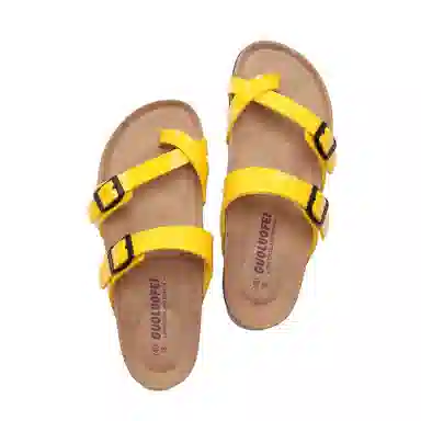 果洛菲 软木凉拖夹脚舒适百搭夏季亮面外穿平底套趾人字拖鞋 男女同款