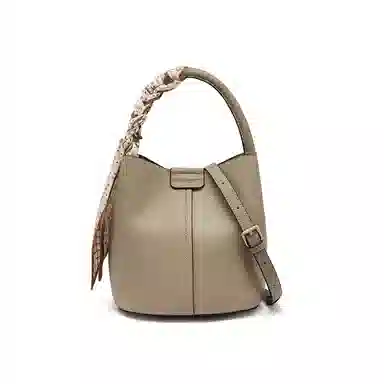 红蜻蜓 设计简约荔枝纹水桶包通勤 牛皮 斜挎包手提包 常规 女款 大象灰