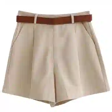 棉购 高腰修身纯色简约通勤工装短裤 女款