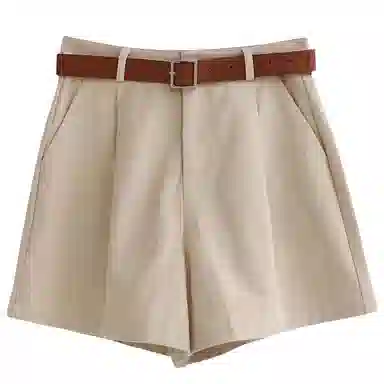 棉购 高腰修身纯色简约通勤工装短裤 女款