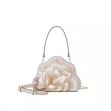 古伊西 国色牡丹云朵包 中国风刺绣工艺 牛皮 新中式简约小众手提斜挎单肩包中号 女款 石蕊红