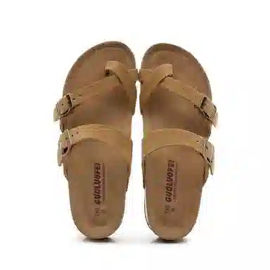 果洛菲 韩版软木凉鞋学院风套趾平底外穿休闲沙滩鞋人字拖鞋 男女同款