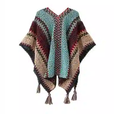 北极绒 民族风针织披风气质外搭保暖云南旅游拍照复古 聚酯纤维 披肩 女款