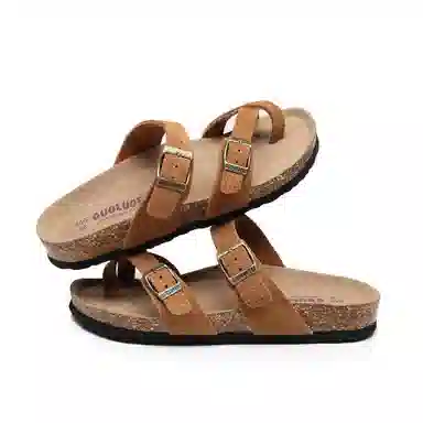 果洛菲 韩版软木凉鞋学院风套趾平底外穿休闲沙滩鞋人字拖鞋 男女同款