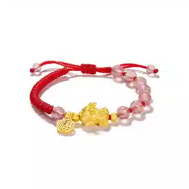 中国黄金 珍·尚银 福泽招财貔貅吞金兽 轻奢小众设计新中式手编绳 本命年 足银 手链 男女同款情侣款 礼盒