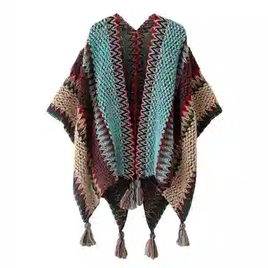 北极绒 民族风针织披风气质外搭保暖云南旅游拍照复古 聚酯纤维 披肩 女款
