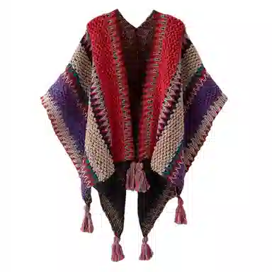 北极绒 民族风针织披风气质外搭保暖云南旅游拍照复古 聚酯纤维 披肩 女款