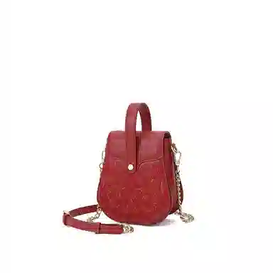 古伊西 敦煌图腾 新中式小众国风刺绣 牛皮 斜挎包单肩包 小号 女款 牡丹红