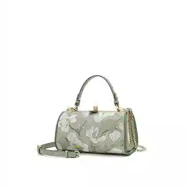 古伊西 玉兰满庭芳 新中式国风刺绣工艺 牛皮 斜挎包 中号 女款 柳芽绿