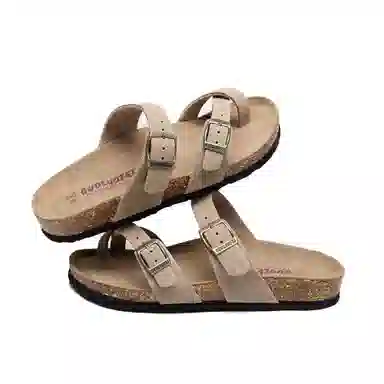 果洛菲 韩版软木凉鞋学院风套趾平底外穿休闲沙滩鞋人字拖鞋 男女同款