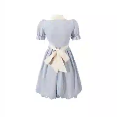 花山家的猫 收腰衬衫领拼色修身短款短袖连衣裙 女款 蓝色