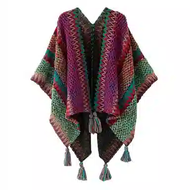 北极绒 民族风针织披风气质外搭保暖云南旅游拍照复古 聚酯纤维 披肩 女款