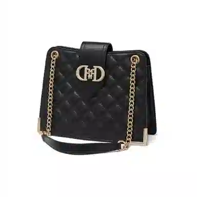 红蜻蜓 菱格时尚百搭金属链条通勤 牛皮 手提单肩包 常规 女款 黑色