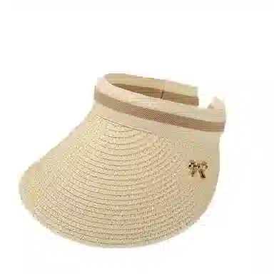 木林森 空顶沙滩草帽出游户外休闲蝴蝶结遮阳帽子 涤纶 防晒帽 女款