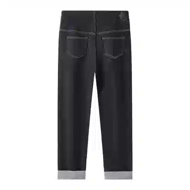 英氏 高腰宽松收紧直筒长裤牛仔裤 女款