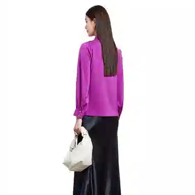 富铤 纯色立领荷叶边休闲长袖衬衫 女款