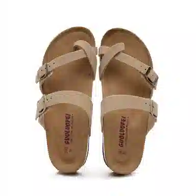 果洛菲 韩版软木凉鞋学院风套趾平底外穿休闲沙滩鞋人字拖鞋 男女同款