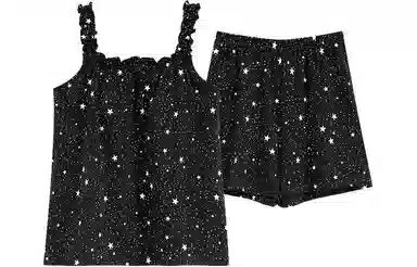 浪莎 简约舒适上衣松紧腰短裤睡衣套装 女款 黑色