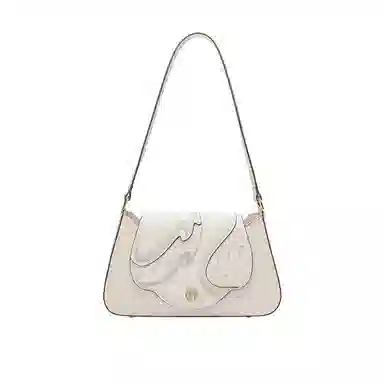 古伊西 白天鹅系列 新中式国风刺绣单肩包 牛皮 小众设计时尚马面裙旗袍腋下包 女款 雅白