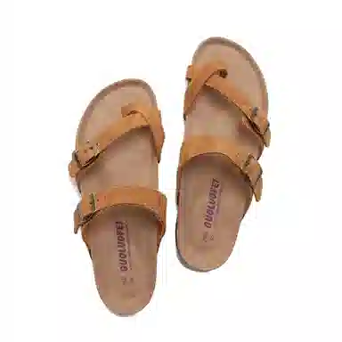 果洛菲 韩版软木凉鞋学院风套趾平底外穿休闲沙滩鞋人字拖鞋 男女同款