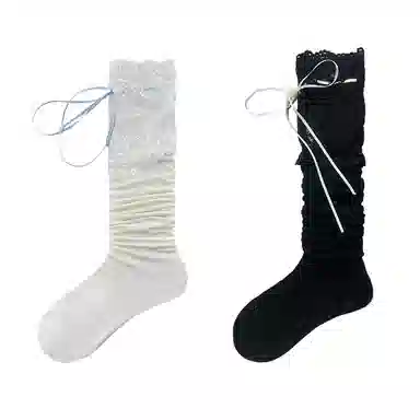 夜间教习室 蕾丝拼接蝴蝶结日系洛丽塔少女甜美过膝袜 女款