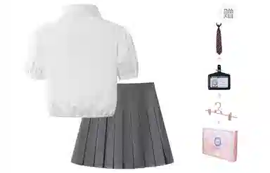 东鲸岁时记 学院风纯色翻领泡泡袖短袖衬衫百褶裙制服 女款 礼盒装