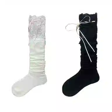 夜间教习室 蕾丝拼接蝴蝶结日系洛丽塔少女甜美过膝袜 女款