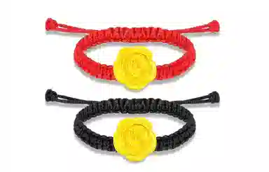 月斐 黄金玫瑰花 浪漫玫瑰转运珠本命年精致轻奢编绳可调节金山茶花好运莲莲花指环闺蜜款 足金 金戒指 男女同款情侣款