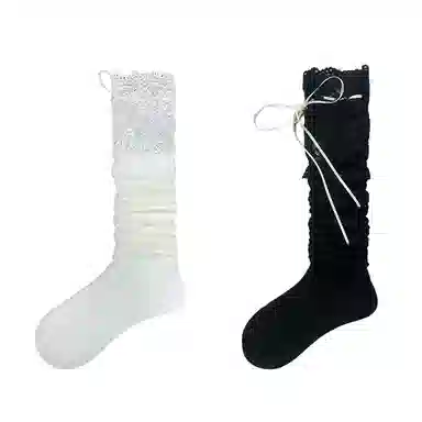 夜间教习室 蕾丝拼接蝴蝶结日系洛丽塔少女甜美过膝袜 女款