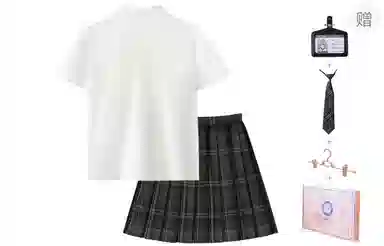 东鲸岁时记 学院风尖领褶皱上衣中腰合身可爱下衣制服 女款 白色+黑色